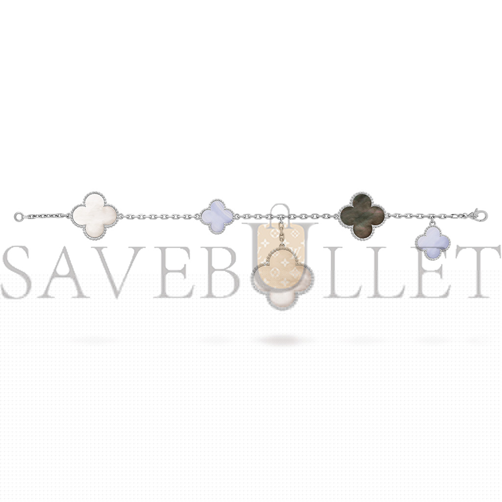 VAN CLEEF  ARPELS MAGIC ALHAMBRA BRACELET, 5 MOTIFS - WHITE GOLD, CHALCEDONY, MOTHER-OF-PEARL  VCARL62400